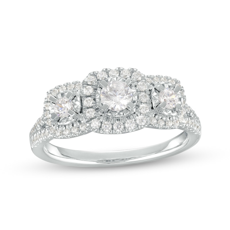 Main Image 1 of 5/8 CT. T.W. Diamond Past Present Future® Cushion-Shaped Frame Engagement Ring in 10K White Gold
