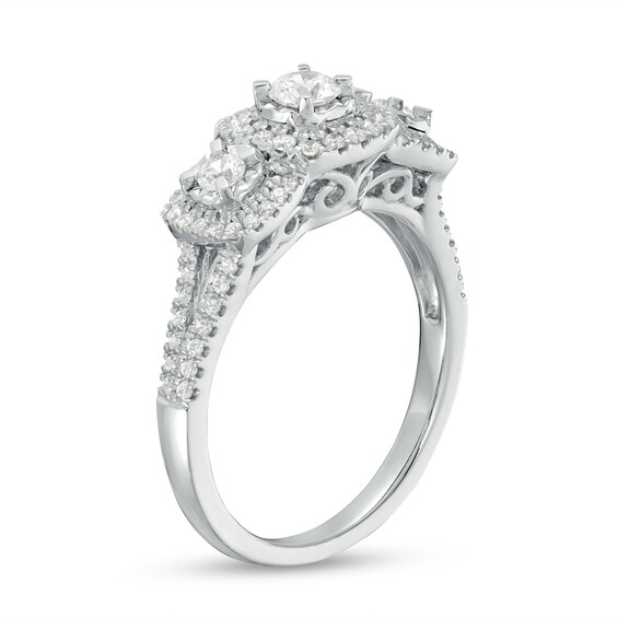 5/8 CT. T.w. Diamond Past Present FutureÂ® Cushion-Shaped Frame Engagement Ring in 10K White Gold
