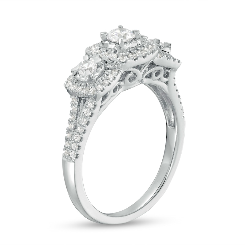 Main Image 3 of 5/8 CT. T.W. Diamond Past Present Future® Cushion-Shaped Frame Engagement Ring in 10K White Gold