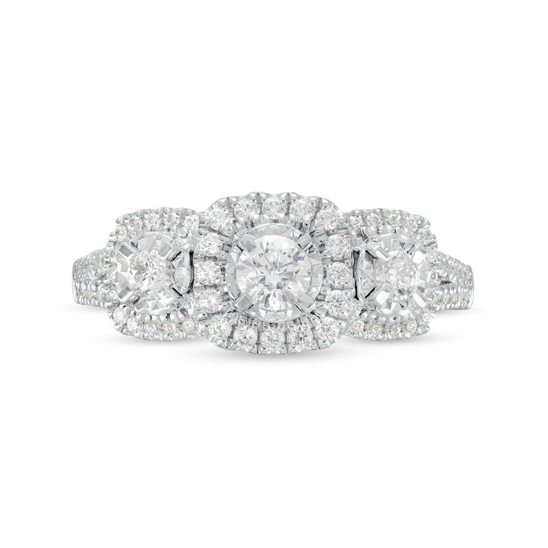 Main Image 4 of 5/8 CT. T.W. Diamond Past Present Future® Cushion-Shaped Frame Engagement Ring in 10K White Gold