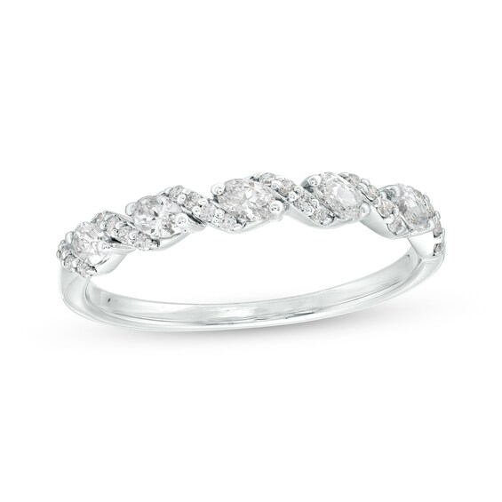 1/3 CT. T.w. Certified Oval and Round Diamond Slanted Anniversary Band in 14K White Gold