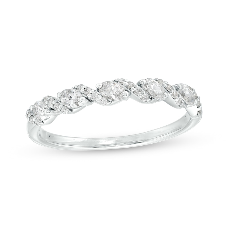 Main Image 1 of 1/3 CT. T.W. Certified Oval and Round Diamond Slanted Anniversary Band in 14K White Gold