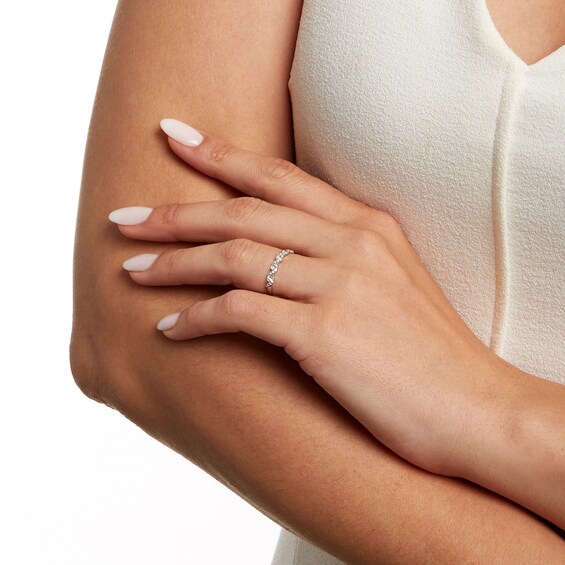 1/3 CT. T.w. Certified Oval and Round Diamond Slanted Anniversary Band in 14K White Gold