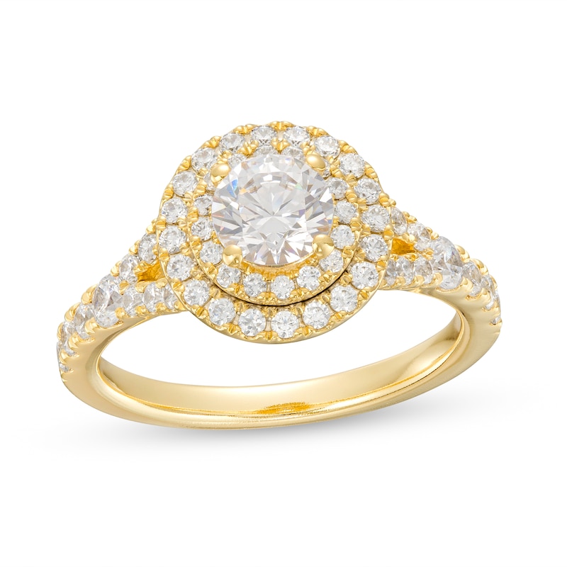 Main Image 1 of Celebration Ideal 1-1/2 CT. T.W. Diamond Double Frame Split Shank Engagement Ring in 14K Gold (I/I1)