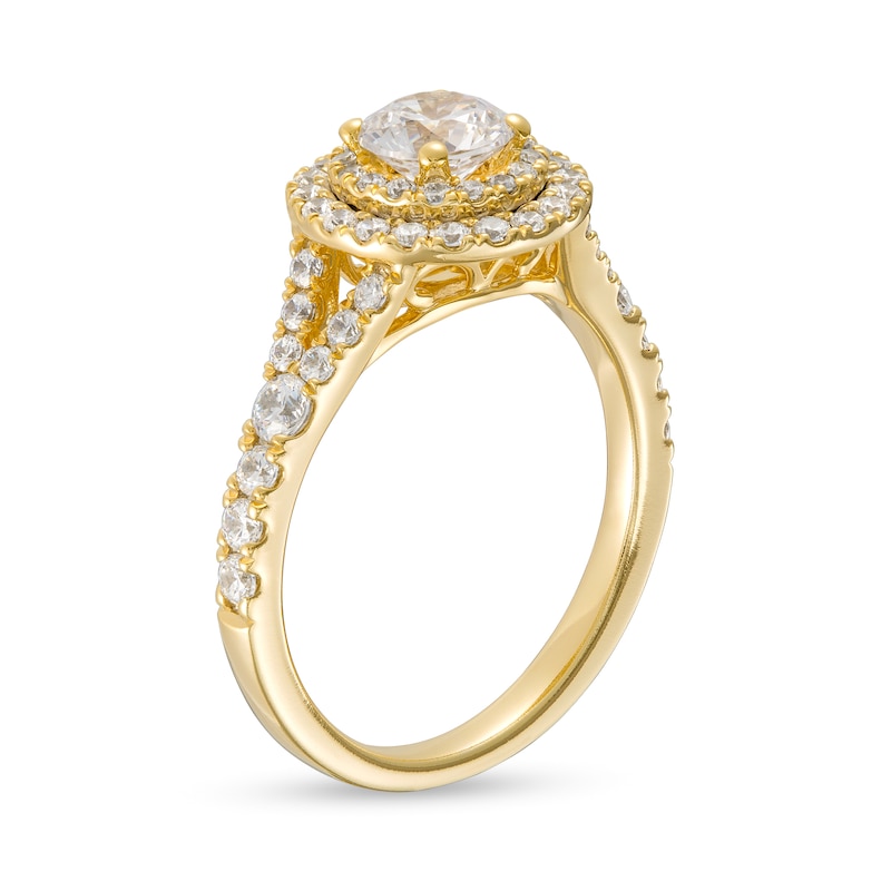 Main Image 3 of Celebration Ideal 1-1/2 CT. T.W. Diamond Double Frame Split Shank Engagement Ring in 14K Gold (I/I1)