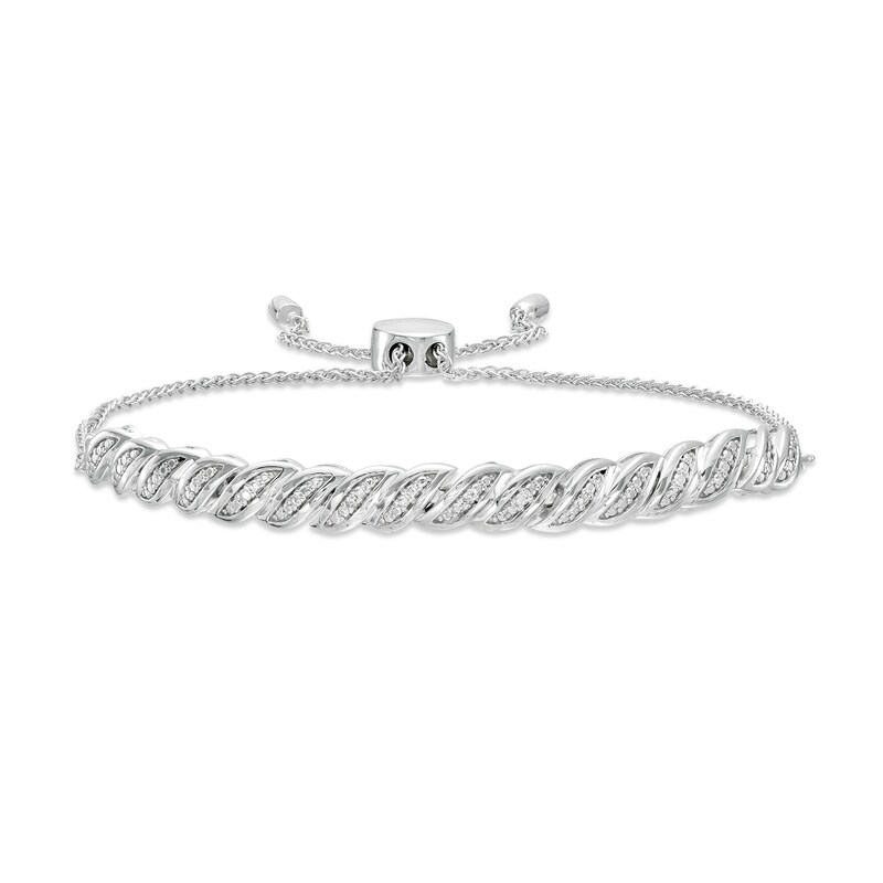 Main Image 1 of Diamond Accent "S" Bar Bolo Bracelet in Sterling Silver – 9.5"