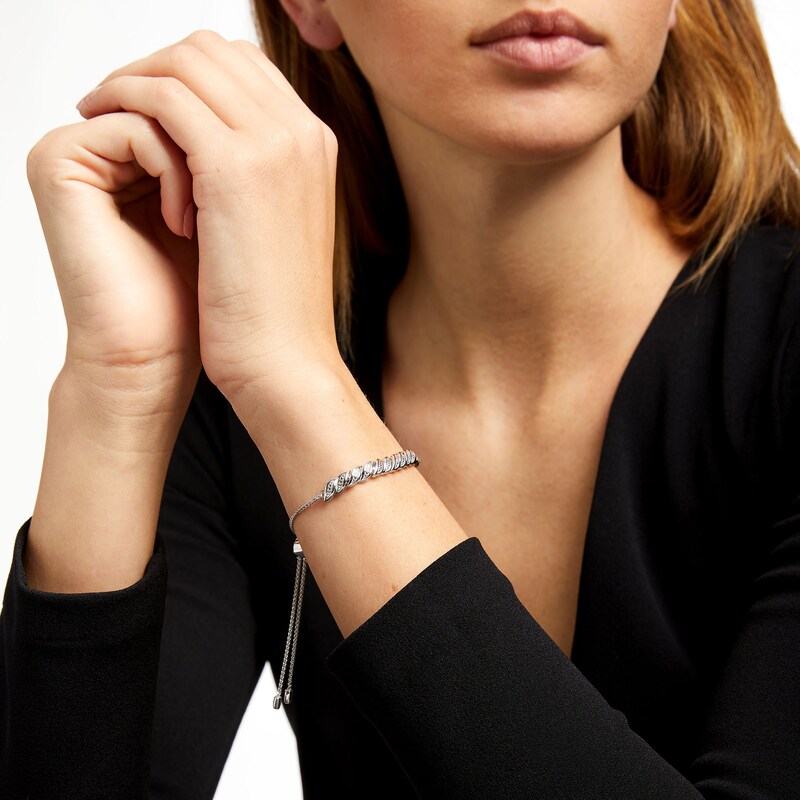 Main Image 2 of Diamond Accent "S" Bar Bolo Bracelet in Sterling Silver – 9.5"