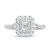 Thumbnail Image 3 of 3/4 CT. T.W. Emerald-Cut Diamond Double Cushion-Shaped Frame Scallop Edge Engagement Ring in 14K White Gold (I/SI2)