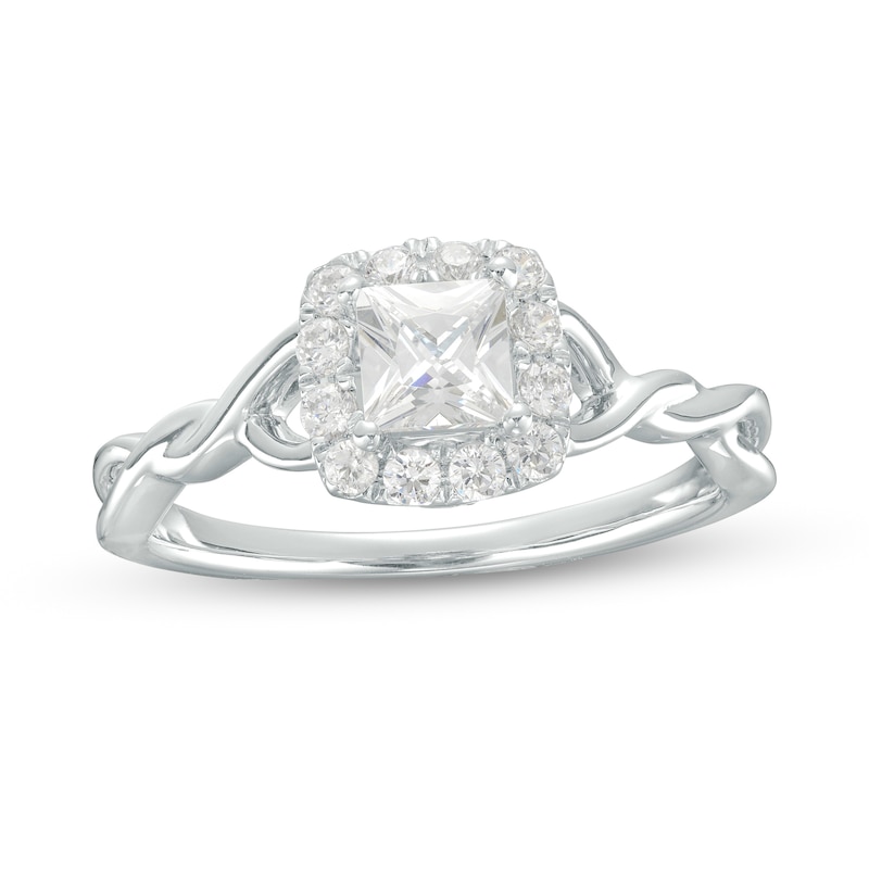 Main Image 1 of 3/4 CT. T.W. Princess-Cut Diamond Frame Twist Shank Engagement Ring in 14K White Gold (I/I2)