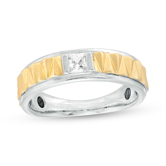 1/4 CT. T.w. Square-Cut Diamond Solitaire Alternating Triangle Wedding Band in 10K Two-Tone Gold