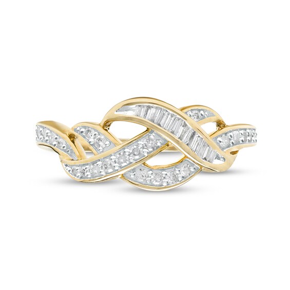 1/4 CT. T.w. Baguette and Round Diamond Twist Ring in 10K Gold