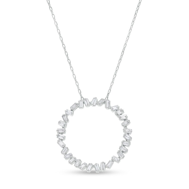 Main Image 1 of 1/2 CT. T.W. Baguette Diamond Circle Pendant in 10K White Gold
