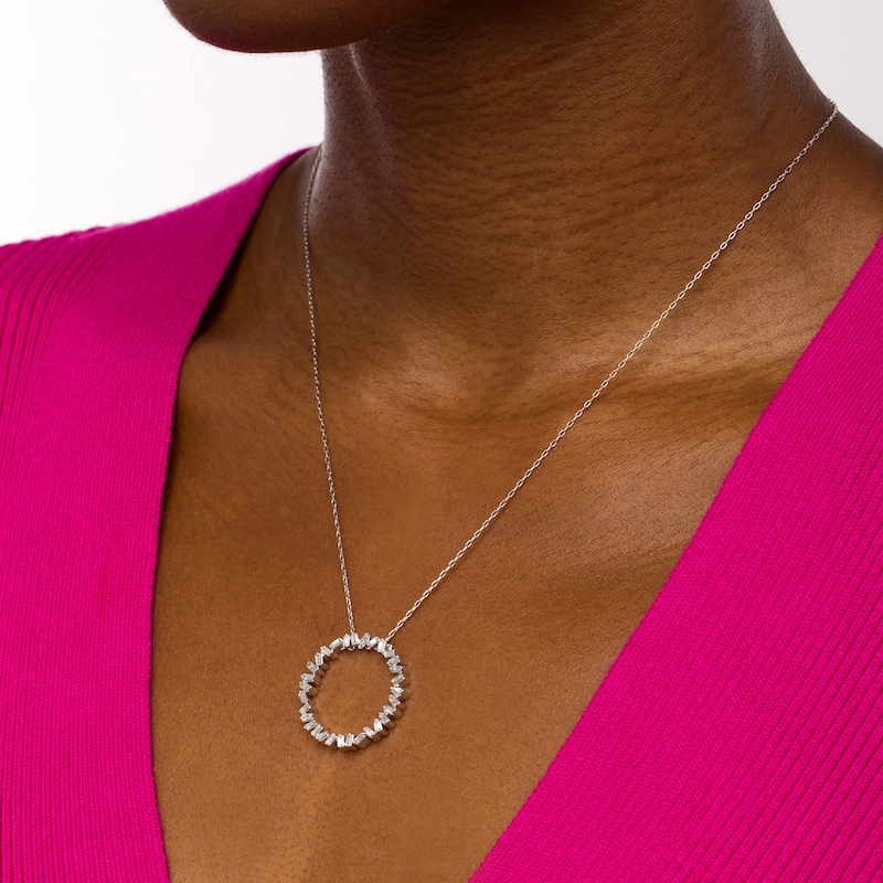 Main Image 2 of 1/2 CT. T.W. Baguette Diamond Circle Pendant in 10K White Gold