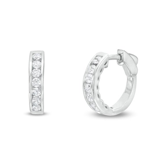 1 CT. T.w. Diamond Seven Stone Hoop Earrings in 14K White Gold