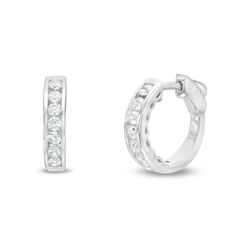 1 CT. T.W. Diamond Seven Stone Hoop Earrings in 14K White Gold