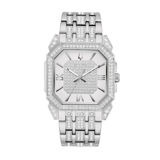 Men's Bulova Octava Crystal Watch with Octagonal Silver-Tone Dial (Model: 96A285)
