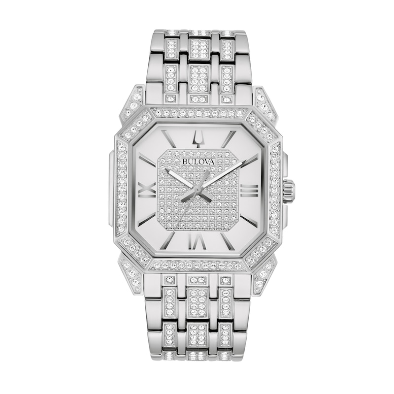 Men's Bulova Octava Crystal Watch with Octagonal Silver-Tone Dial (Model: 96A285)