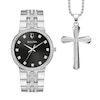 Thumbnail Image 1 of Men's Bulova Crystal Watch with Black Dial and Cross Pendant Box Set (Model: 96K110) - 24"