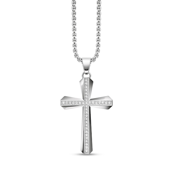 Men's Bulova Crystal Watch with Black Dial and Cross Pendant Box Set (Model: 96K110) - 24"