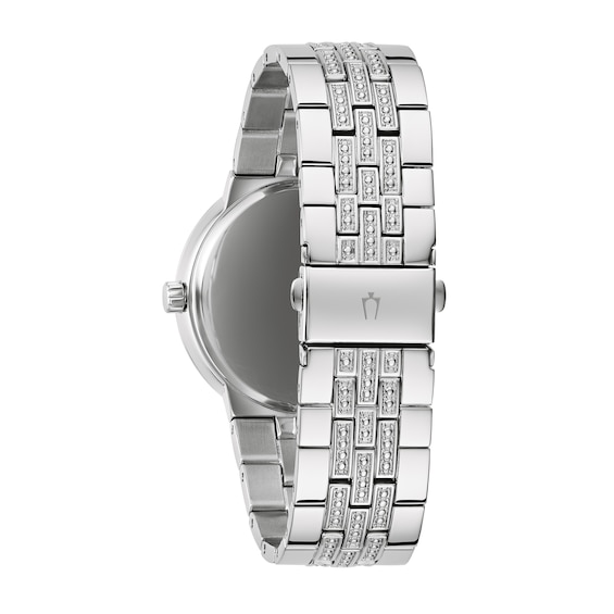 Men's Bulova Crystal Watch with Black Dial and Cross Pendant Box Set (Model: 96K110) - 24"