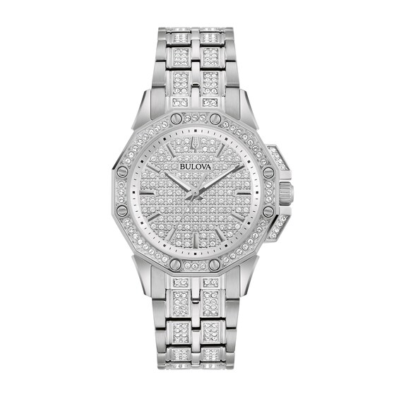 Ladies' Bulova Octava Crystal Watch with Silver-Tone Dial (Model: 96L305)