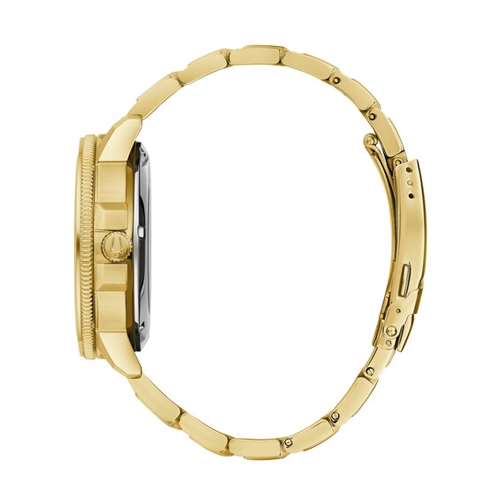 Men's Bulova Marine Star Gold-Tone Automatic Watch with Black Skeleton Dial (Model: 97A174)
