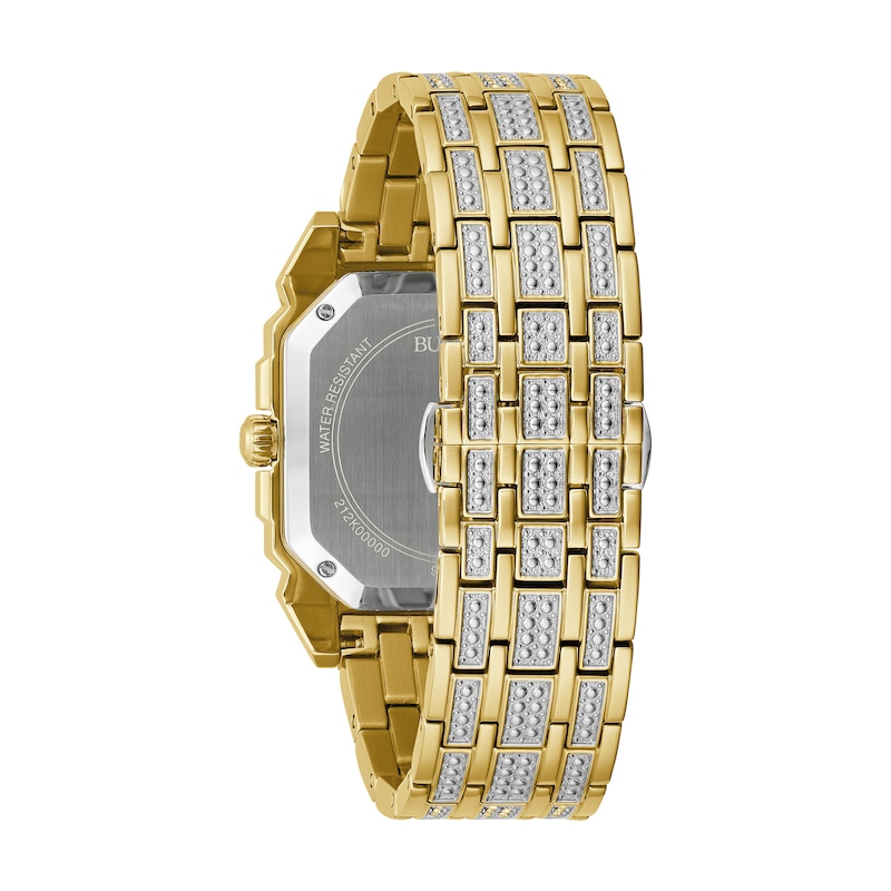 Men's Bulova Octava Crystal Gold-Tone Watch with Octagonal Silver-Tone Dial (Model: 98A295)