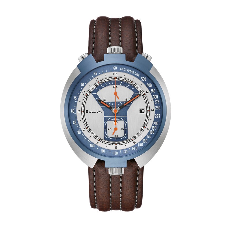 Main Image 1 of Men's Bulova Archive Two-Tone Chronograph Brown Leather Strap Watch with Silver-Tone Dial (Model: 98B390)