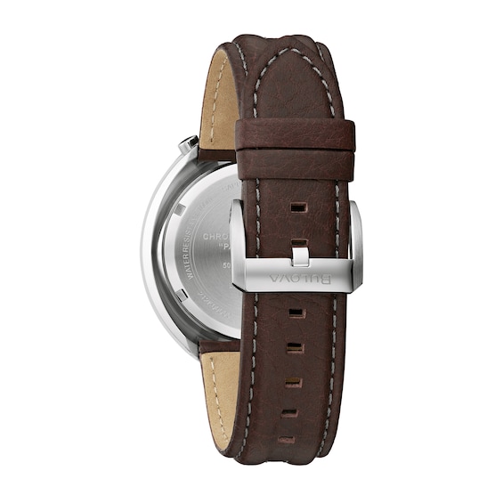 Men's Bulova Archive Two-Tone Chronograph Brown Leather Strap Watch with Silver-Tone Dial (Model: 98B390)
