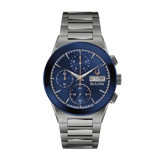 Men's Bulova Modern Millenia Grey Chronograph Watch with Blue Dial (Model: 98C143)