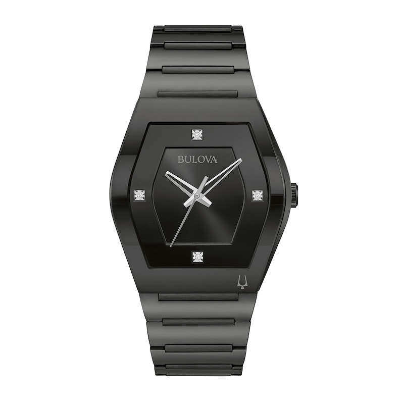 Men's Bulova Modern Gemini Diamond Accent Black Watch with Tonneau Dial (Model: 98D177)