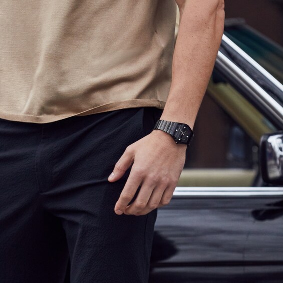 Men's Bulova Modern Gemini Diamond Accent Black Watch with Tonneau Dial (Model: 98D177)