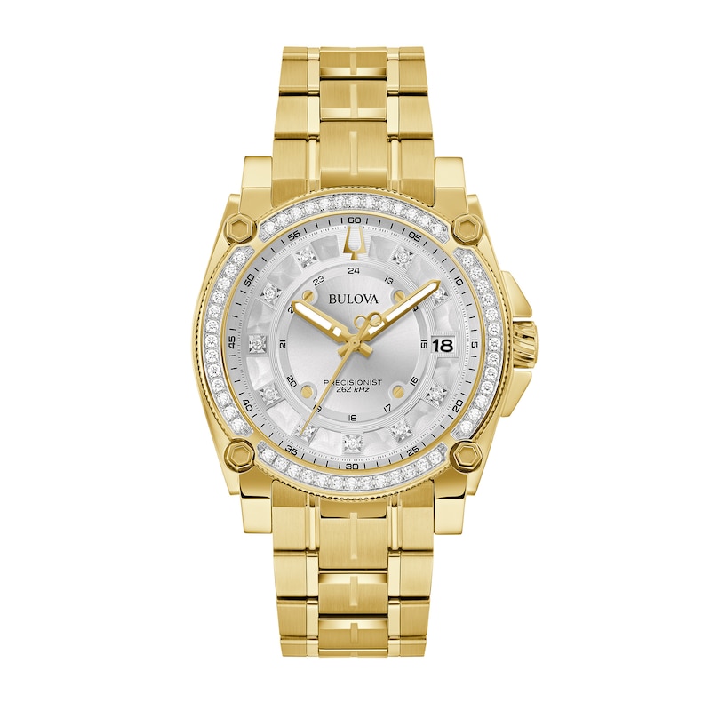 Men's Bulova Precisionist Champlain 3/4 CT. T.W Diamond Gold-Tone Watch with Silver-Tone Dial (Model: 98J120)