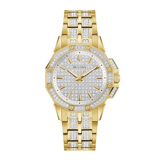 Ladies' Bulova Octava Crystal Gold-Tone Watch with Silver-Tone Dial (Model: 98L302)