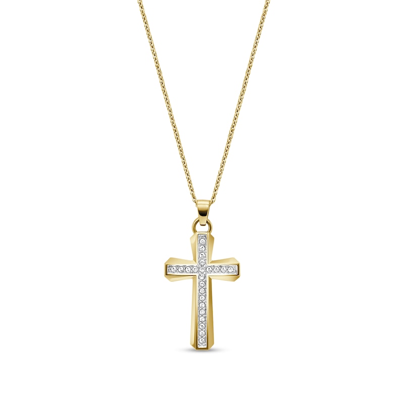 Main Image 3 of Ladies' Bulova Crystal Gold-Tone Watch with Champagne Dial and Cross Pendant Box Set (Model: 98X133)