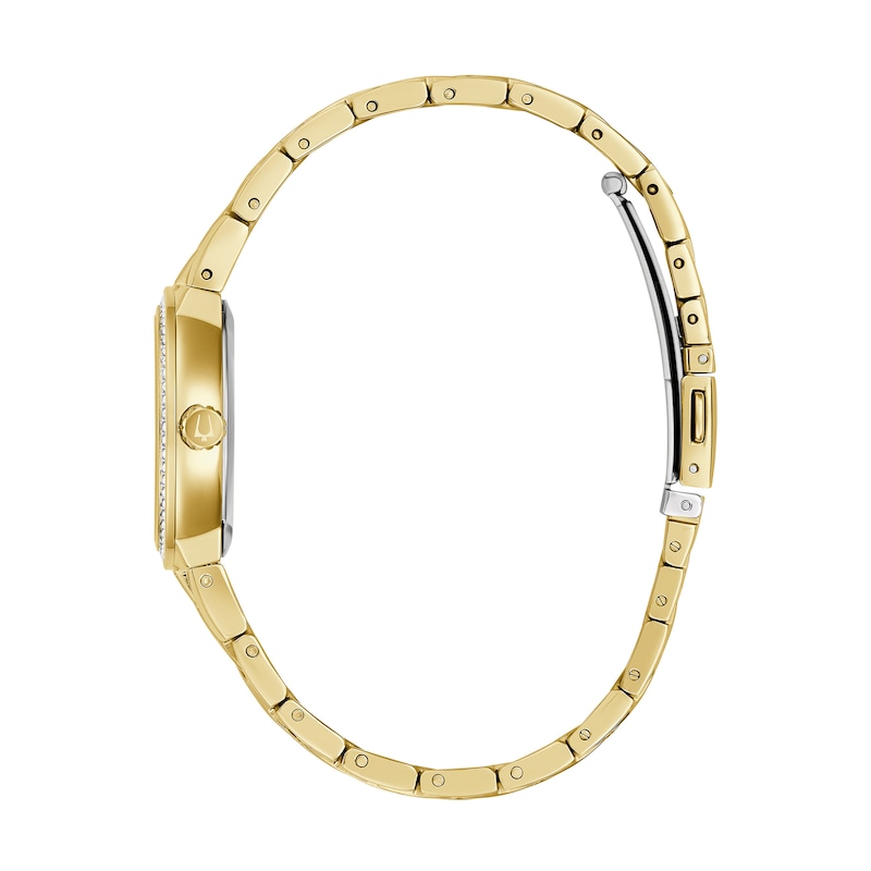 Main Image 4 of Ladies' Bulova Crystal Gold-Tone Watch with Champagne Dial and Cross Pendant Box Set (Model: 98X133)