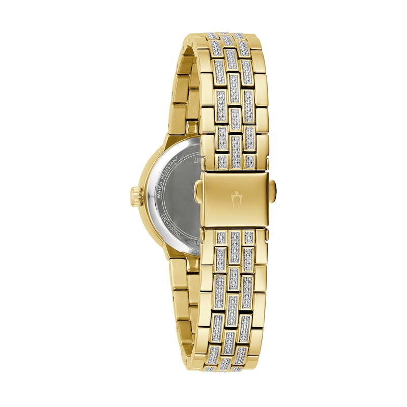 Main Image 5 of Ladies' Bulova Crystal Gold-Tone Watch with Champagne Dial and Cross Pendant Box Set (Model: 98X133)