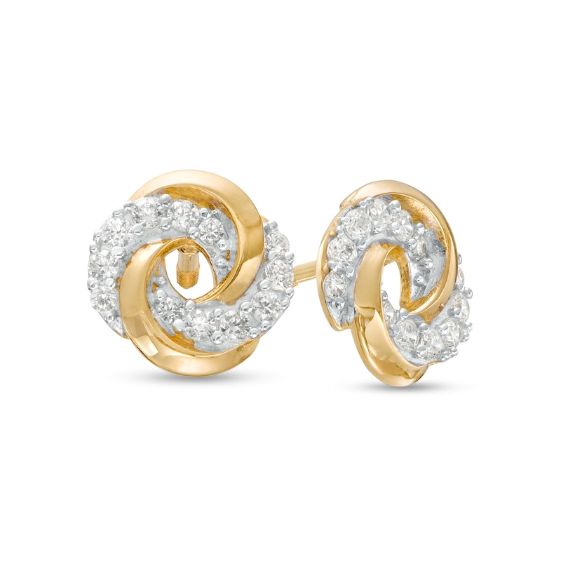 Main Image 1 of Child's Cubic Zirconia Love Knot Stud Earrings in 14K Gold