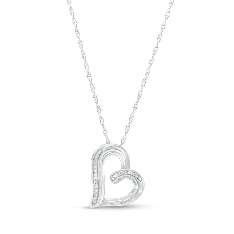 Diamond Accent Loop Tilted Heart Pendant in Sterling Silver