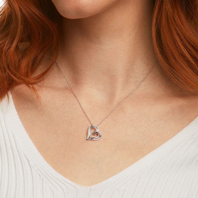 Main Image 2 of Diamond Accent Loop Tilted Heart Pendant in Sterling Silver