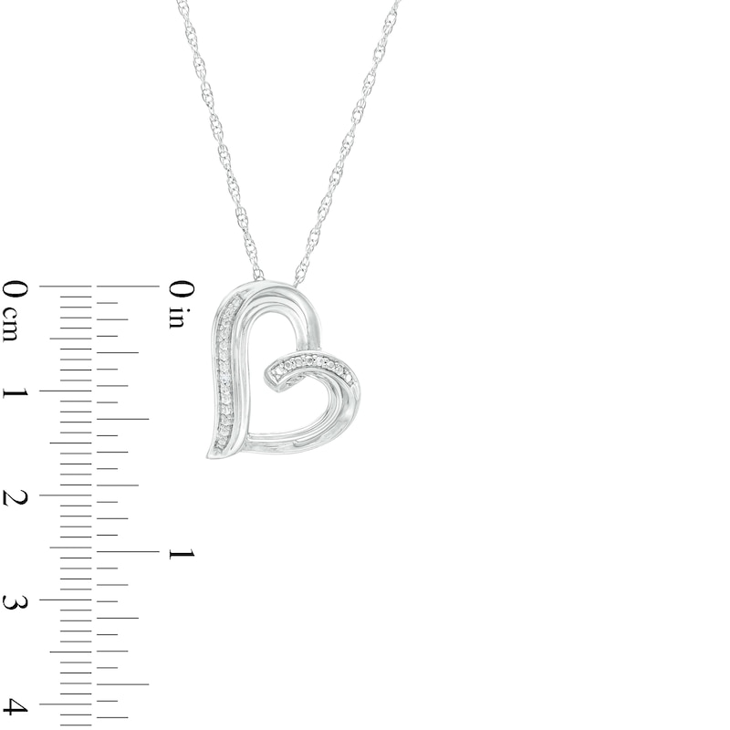Diamond Accent Loop Tilted Heart Pendant in Sterling Silver