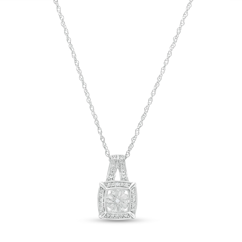 Main Image 1 of Diamond Accent Beaded Cushion-Shaped Frame Pendant in Sterling Silver