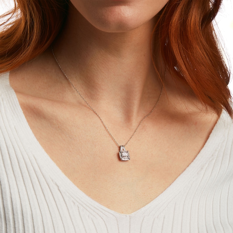 Main Image 2 of Diamond Accent Beaded Cushion-Shaped Frame Pendant in Sterling Silver