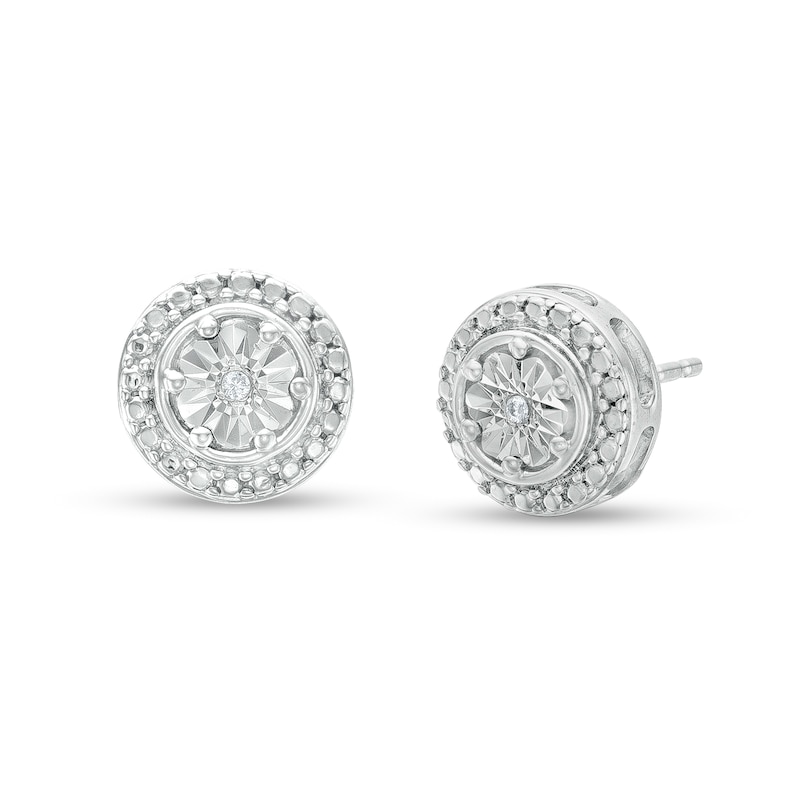 Main Image 1 of Diamond Accent Beaded Frame Stud Earrings in Sterling Silver