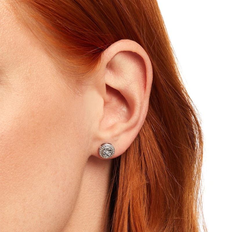 Main Image 2 of Diamond Accent Beaded Frame Stud Earrings in Sterling Silver