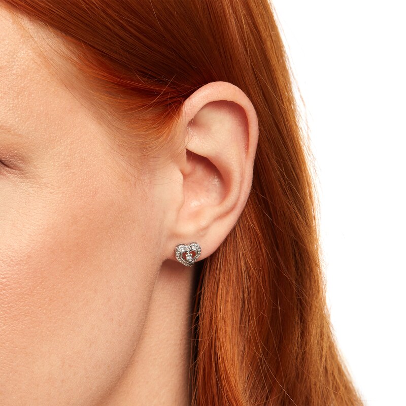 Main Image 2 of Diamond Accent Heart Beaded Frame Stud Earrings in Sterling Silver