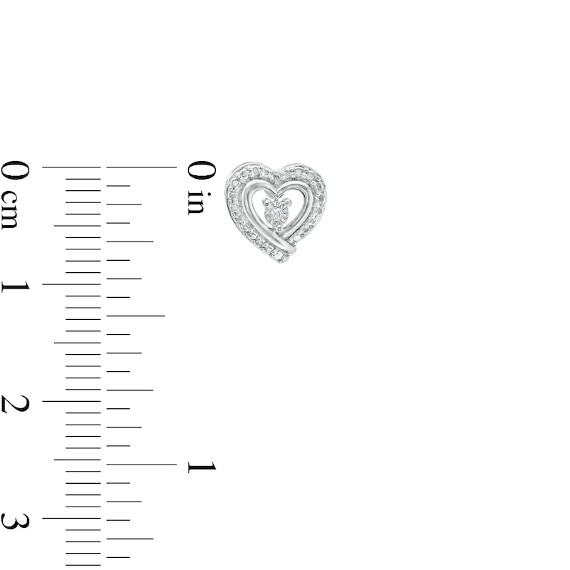 Main Image 3 of Diamond Accent Heart Beaded Frame Stud Earrings in Sterling Silver