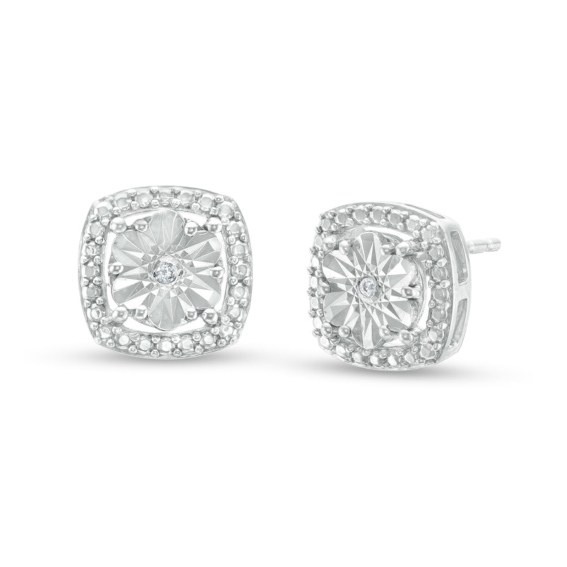 Main Image 1 of Diamond Accent Beaded Cushion-Shaped Frame Stud Earrings in Sterling Silver