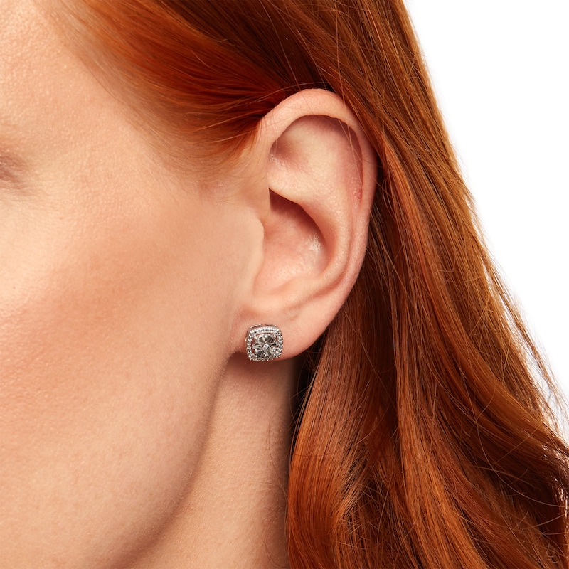 Main Image 2 of Diamond Accent Beaded Cushion-Shaped Frame Stud Earrings in Sterling Silver