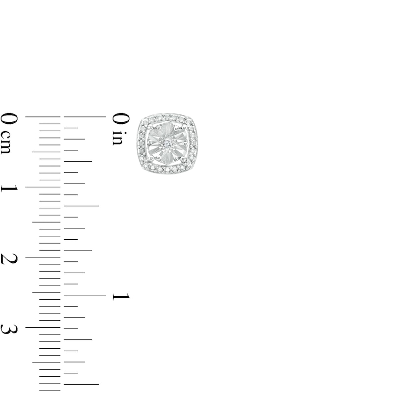Main Image 3 of Diamond Accent Beaded Cushion-Shaped Frame Stud Earrings in Sterling Silver